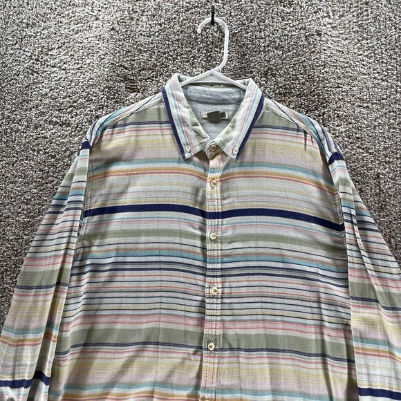 Carbon 2 Cobalt Shirt Adult Large Striped Cotton Button Up Preppy Casual Mens - Picture 3 of 11
